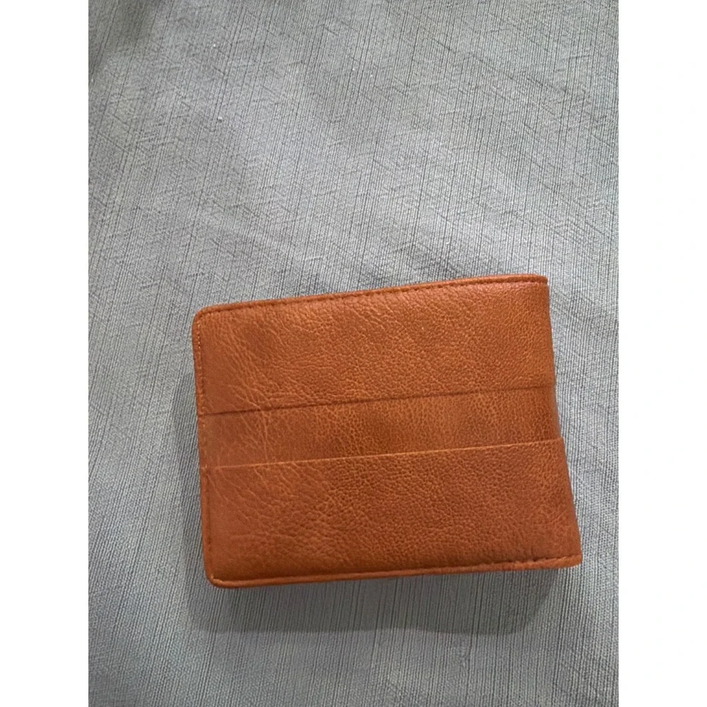 Billabong Mens Bifold Wallet Tan Faux Leather ID Window Card Slots Surf Style